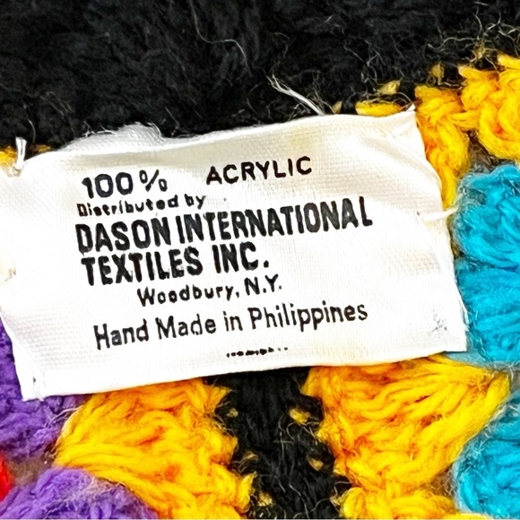 Vintage 70s Crochet Afghan Blanket Yellow Bright Granny Square Throw Lightweight - Picture 12 of 12